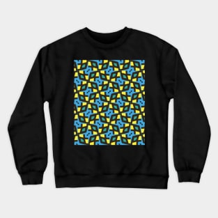 Crazy Fun Geometric Hexagonal Style Jigsaw Pattern in Blue Yellow Green and Black Crewneck Sweatshirt